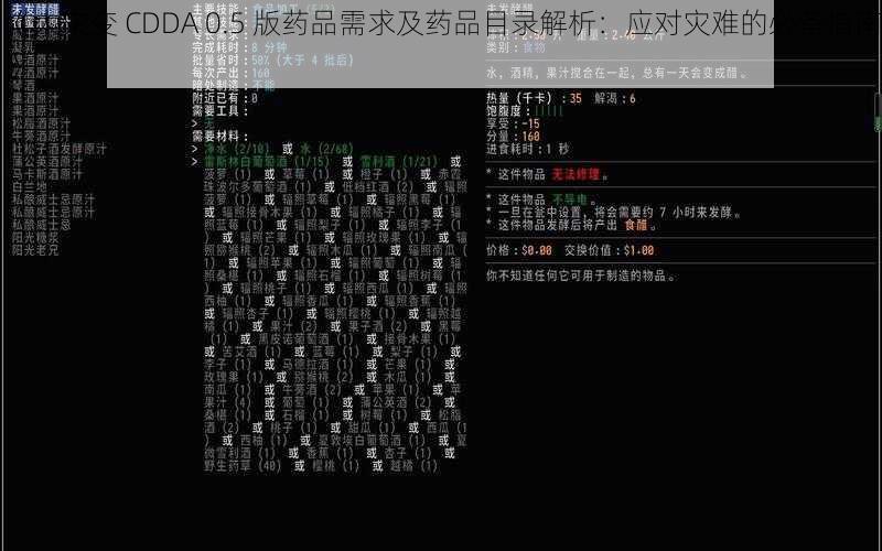 《大灾变 CDDA 0.5 版药品需求及药品目录解析：应对灾难的必备指南》