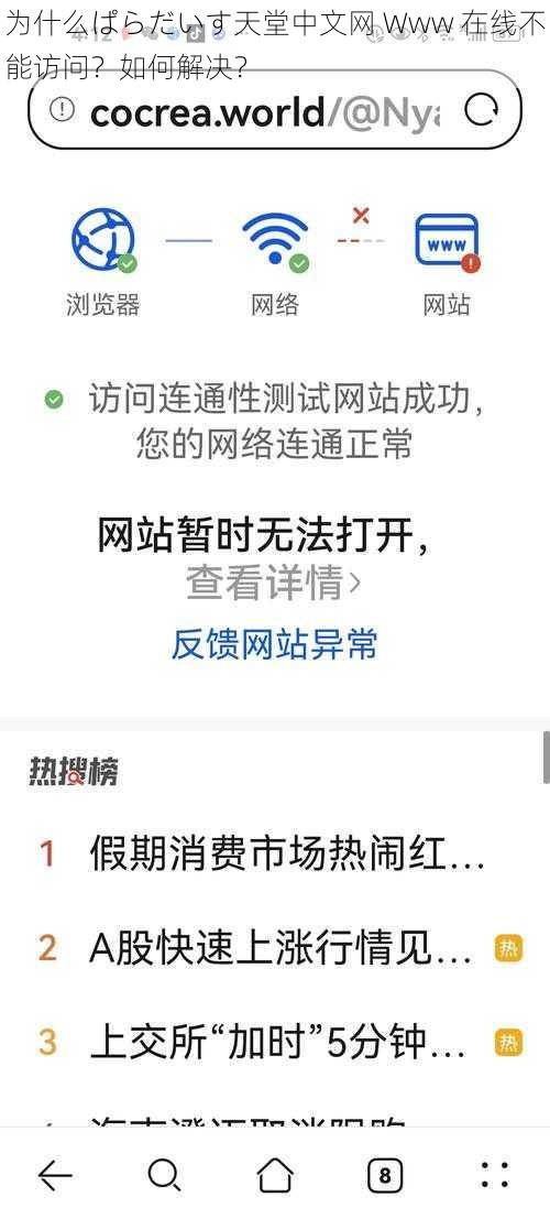 为什么ぱらだいす天堂中文网 Www 在线不能访问？如何解决？