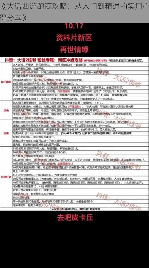 《大话西游跑商攻略：从入门到精通的实用心得分享》