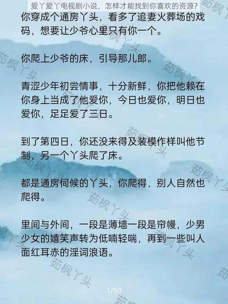 爱丫爱丫电视剧小说，怎样才能找到你喜欢的资源？