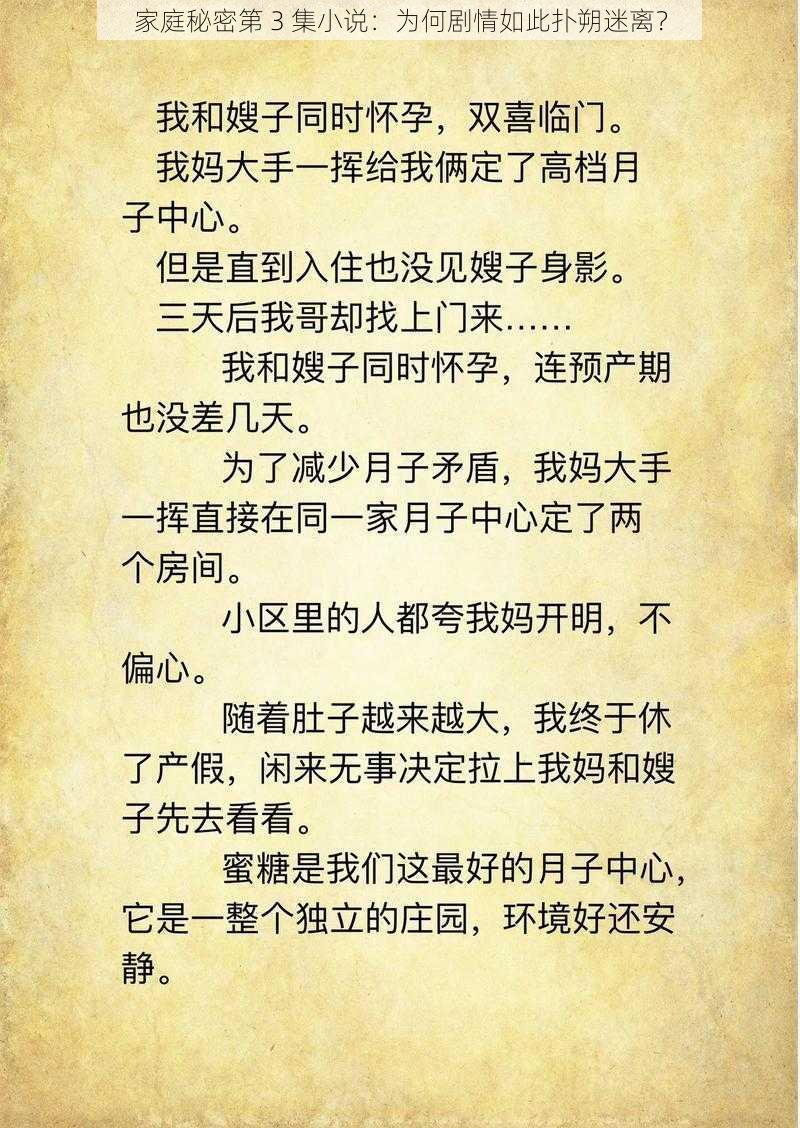 家庭秘密第 3 集小说：为何剧情如此扑朔迷离？