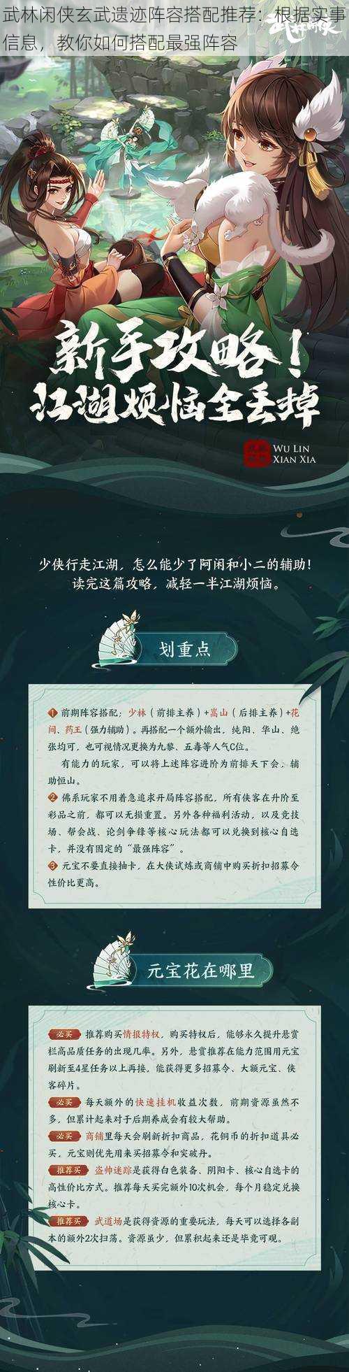 武林闲侠玄武遗迹阵容搭配推荐：根据实事信息，教你如何搭配最强阵容