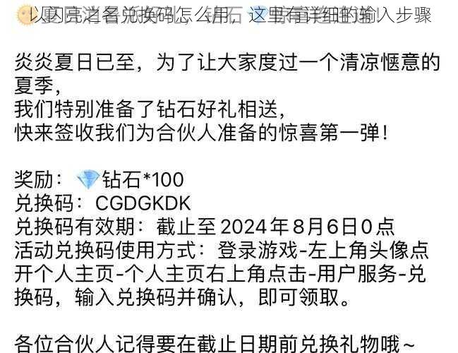 以闪亮之名兑换码怎么用，这里有详细的输入步骤