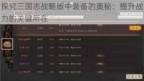探究三国志战略版中装备的奥秘：提升战力的关键所在