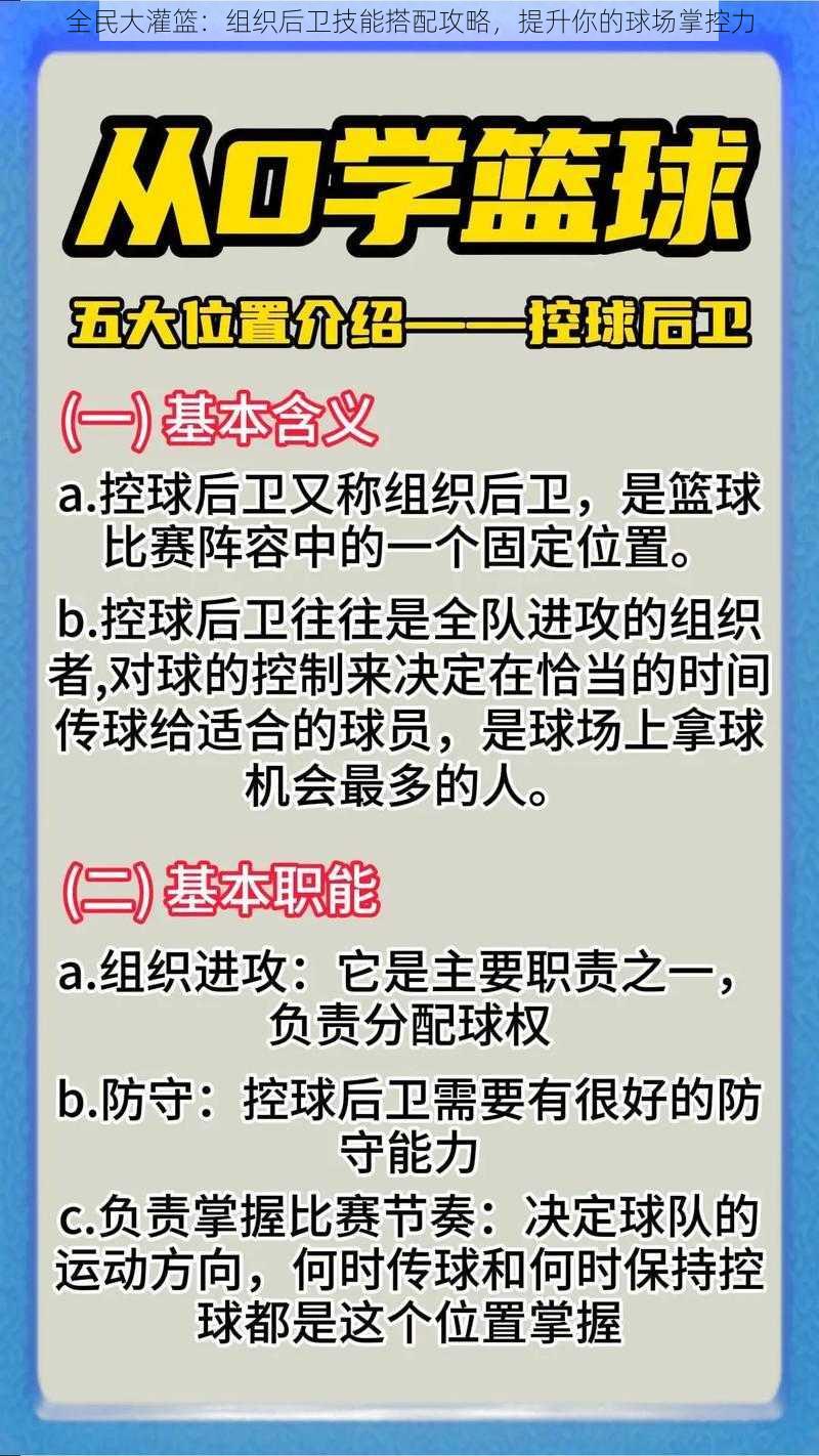 全民大灌篮：组织后卫技能搭配攻略，提升你的球场掌控力